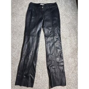 Y2K Hugo Buscati Collection Black Leather Pants Paneled Straight, Womens Size 8
